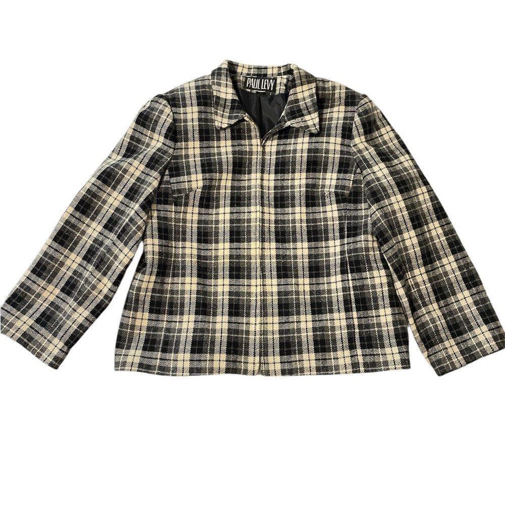 Paul Levy Wool Blend Plaid Zip Up Jacket Blazer Women’s Size XL
